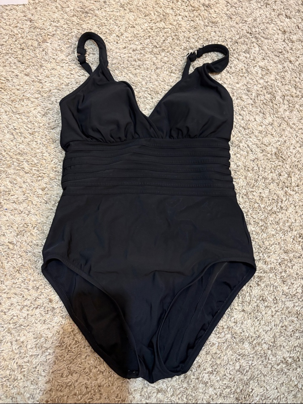 Aqua Green Black Ruched One-Piece Swimsuit